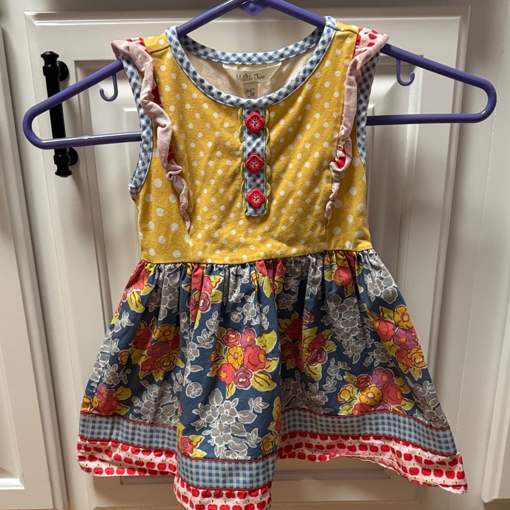 Matilda Jane Yellow Polka Dot & Blue Floral Dress with Pink Trim